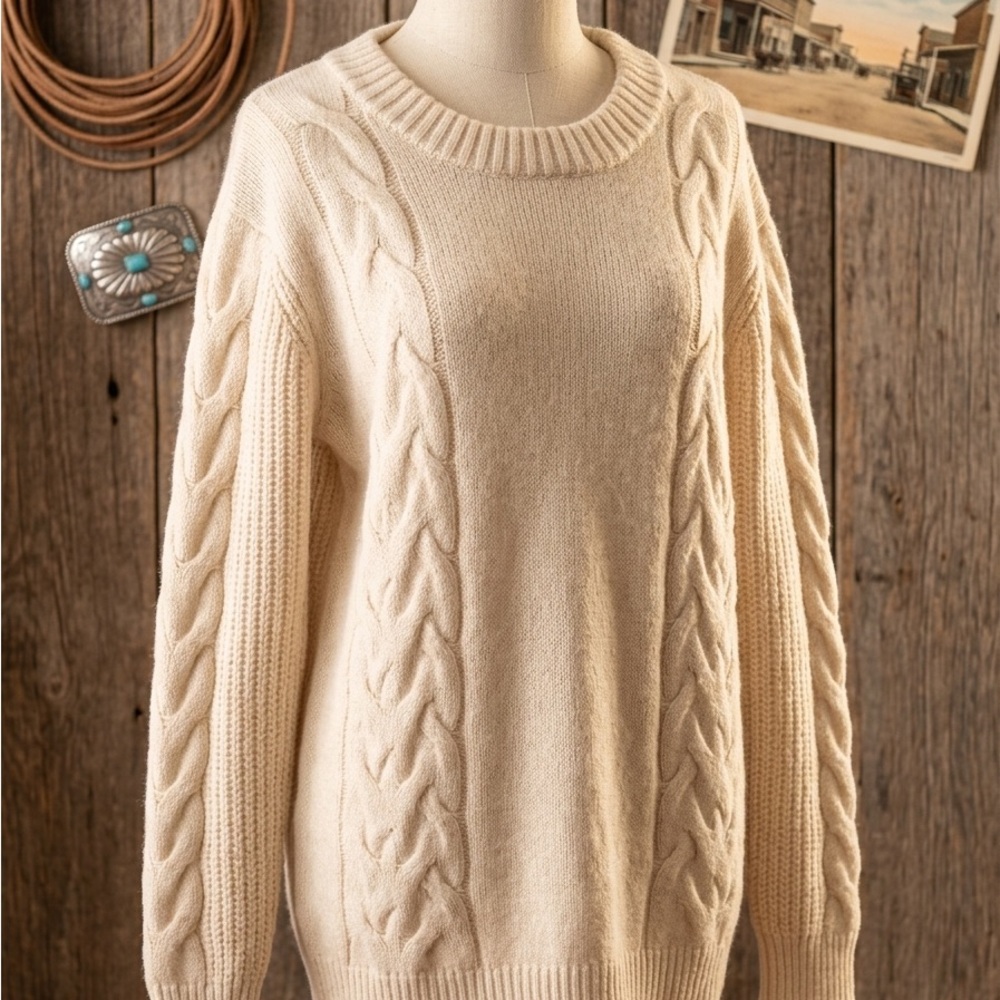 Maurices Cream Cable Knit Crewneck Sweater